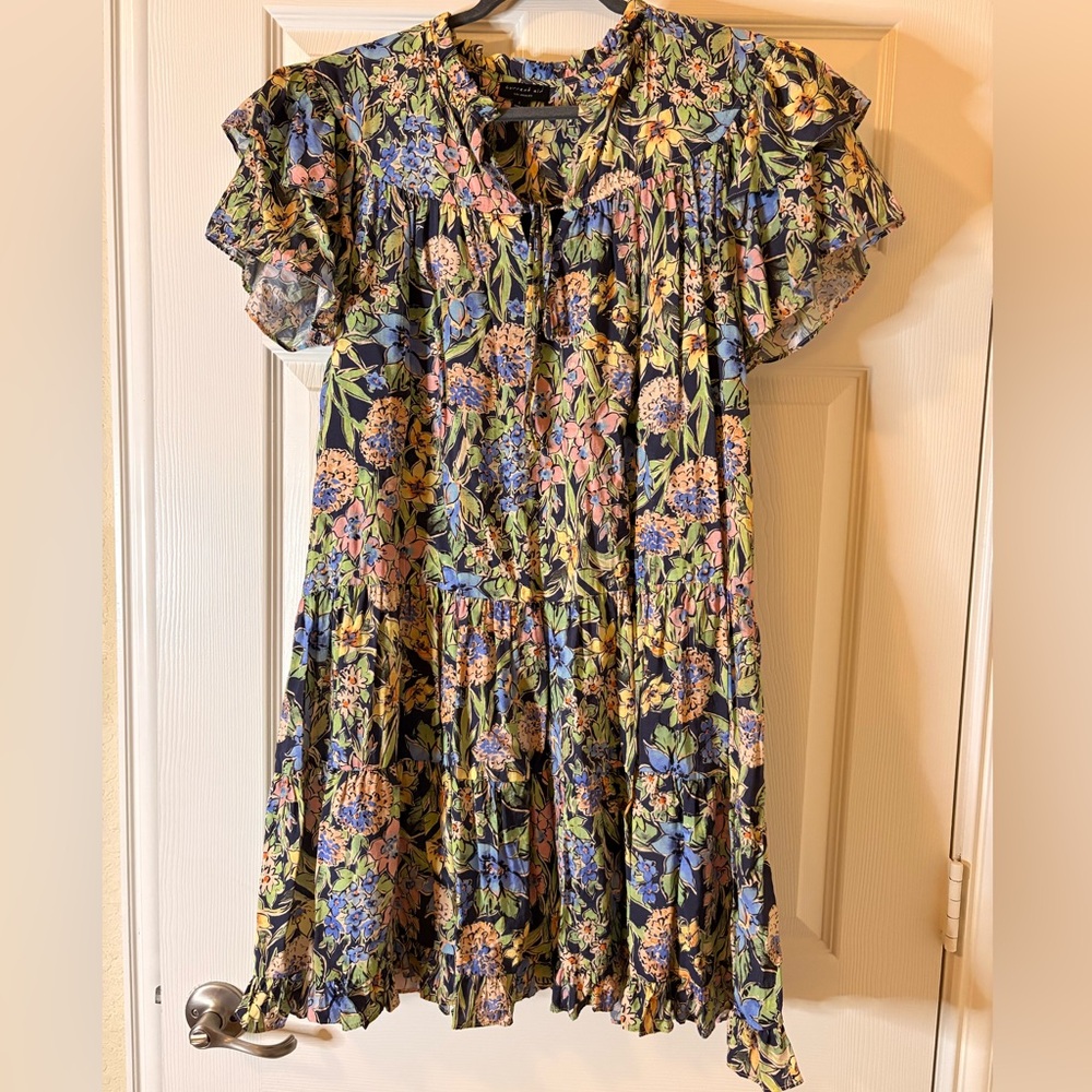 Floral Ruffle Short Dress - Black Multi
